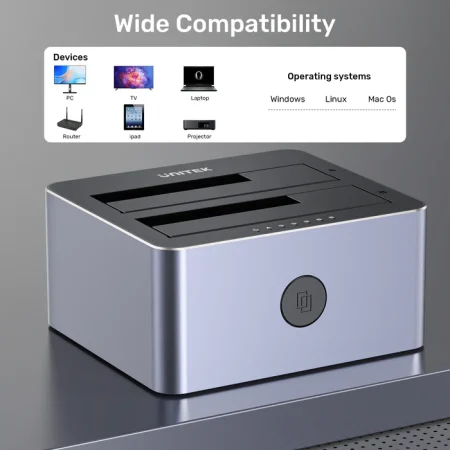 Box ổ cứng đôi Unitek Y-3027GY01 (Hỗ trợ 2 ổ cứng SATA 2.5/3.5 inch, Chuẩn USB 3.0 5Gbps)