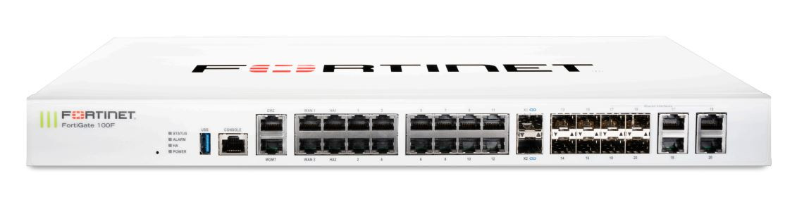 FortiGate Fortinet FG-100F Next Generation Firewall (1x WAN + 1x DMZ + 8x GE RJ45 + 2x 10GE SFP+ Slots + 2x 1GE SFP Slots)