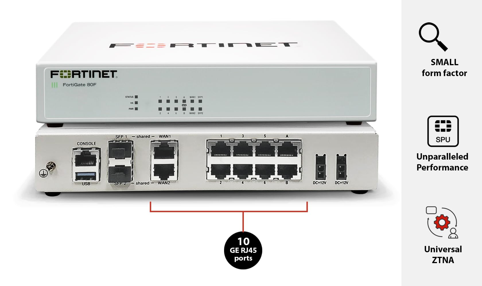 FortiGate Fortinet FG-80F-BDL-950-12 Firewall (1x WAN + 1x DMZ + 6x GE RJ45 + 2x SFP + WiFi 6 dual-band + 1x USB 3.0)