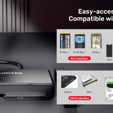 Cáp Type-C sang M.2 và SATA UNITEK S1232A01-EU (10Gbps, nguồn 12V 2A)
