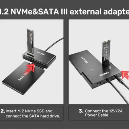 Cáp Type-C sang M.2 và SATA UNITEK S1232A01-EU (10Gbps, nguồn 12V 2A)