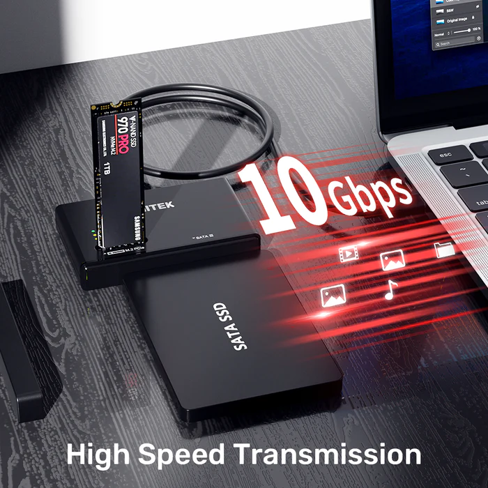 Cáp Type-C sang M.2 và SATA UNITEK S1232A01-EU (10Gbps, nguồn 12V 2A)