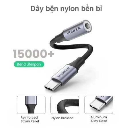 Dây chuyển Type C sang Audio 3.5mm Ugreen AV161 (Chip DAC)