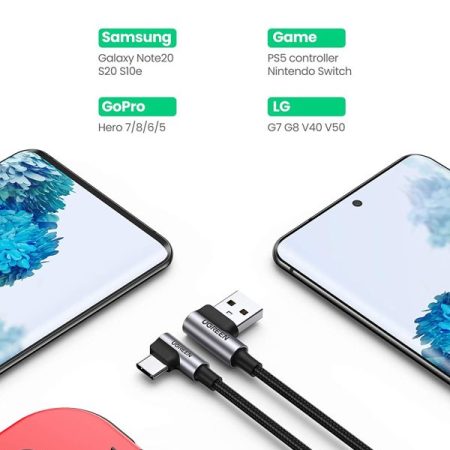 Dây sạc bẻ góc 90 độ Type C Ugreen US176 (480Mbps, QC3.0)