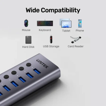 Hub USB 3.0 7 cổng Unitek H1314A (5Gbps, nguồn 12V 2A)