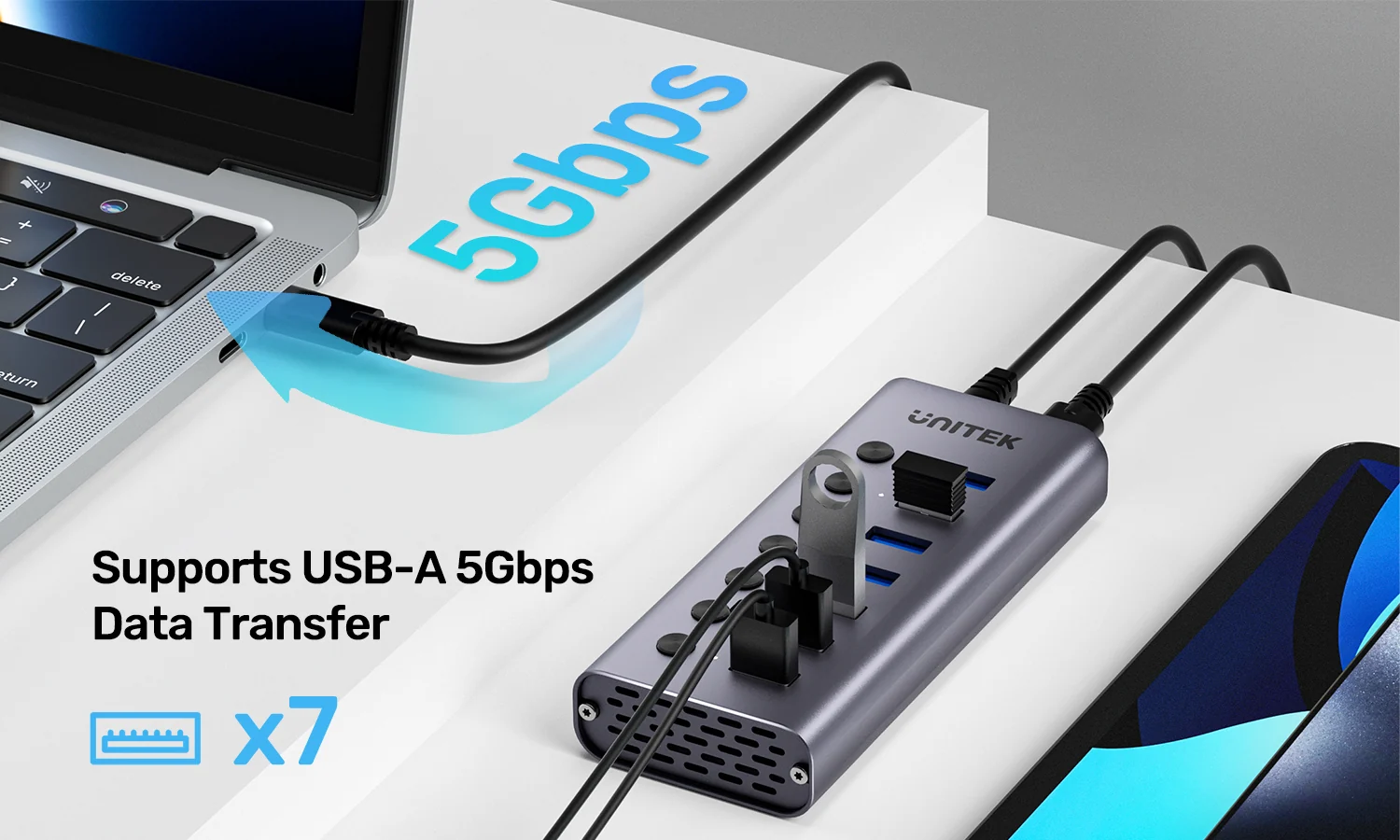 Hub USB 3.0 7 cổng Unitek H1314A (5Gbps, nguồn 12V 2A)
