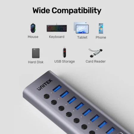 Hub USB 3.0 10 cổng Unitek H1315B01-EU (5Gbps, nguồn 12V 3A)