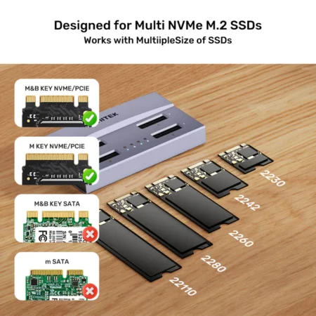 Docking Station SSD M.2 UNITEK S1243BGY01-US (USB-C, 40Gbps, 4 slot M-Key & B+M Key)