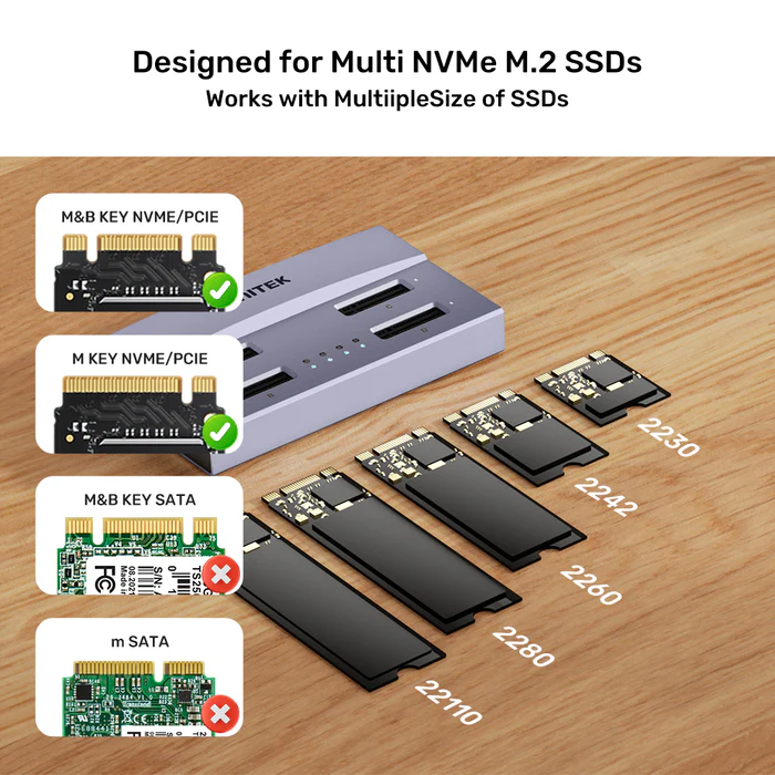 Docking Station SSD M.2 UNITEK S1243BGY01-US (USB-C, 40Gbps, 4 slot M-Key & B+M Key)