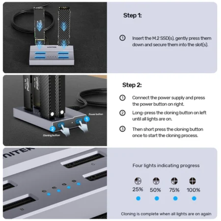 Docking Station SSD M.2 UNITEK S1243BGY01-US (USB-C, 40Gbps, 4 slot M-Key & B+M Key)