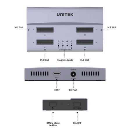 Docking Station SSD M.2 UNITEK S1243BGY01-US (USB-C, 40Gbps, 4 slot M-Key & B+M Key)