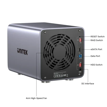 Thiết bị lưu trữ RAID Unitek S1301AGY01-EU (4 Bay, 5Gpbs, Hỗ trợ dung lượng 40TB)