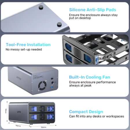 Thiết bị lưu trữ RAID Unitek S1308A01-EU (2 Bay, Hỗ trợ dung lượng 40TB)