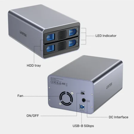 Thiết bị lưu trữ RAID Unitek S1308A01-EU (2 Bay, Hỗ trợ dung lượng 40TB)