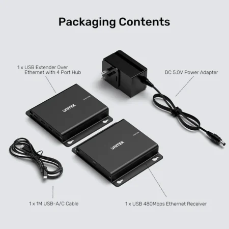 Bộ mở rộng USB qua LAN 150M UNITEK U1222ABK01-EU (4 cổng USB, 480Mbps)