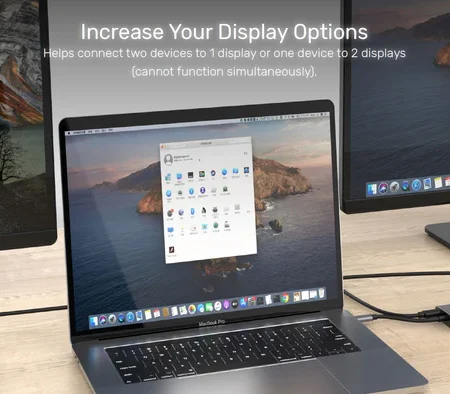 Bộ chuyển mạch KVM Type C 2 vào 1 ra Unitek D1078A (Tốc độ 10Gbps, 4K@144Hz.)