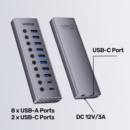 Hub USB 3.0 10 cổng Unitek H1315B01-EU (5Gbps, nguồn 12V 3A)