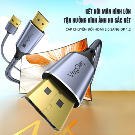 Cáp chuyển HDMI sang DP VegGieg V-Z102 (Hỗ trợ 4K@60Hz)