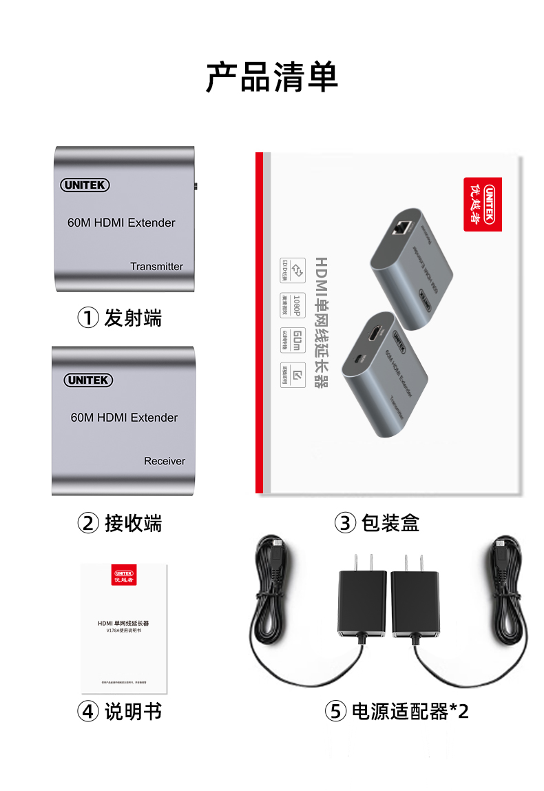 Bộ mở rộng HDMI qua LAN 60M UNITEK V178A (Hỗ trợ 1080p@60Hz)