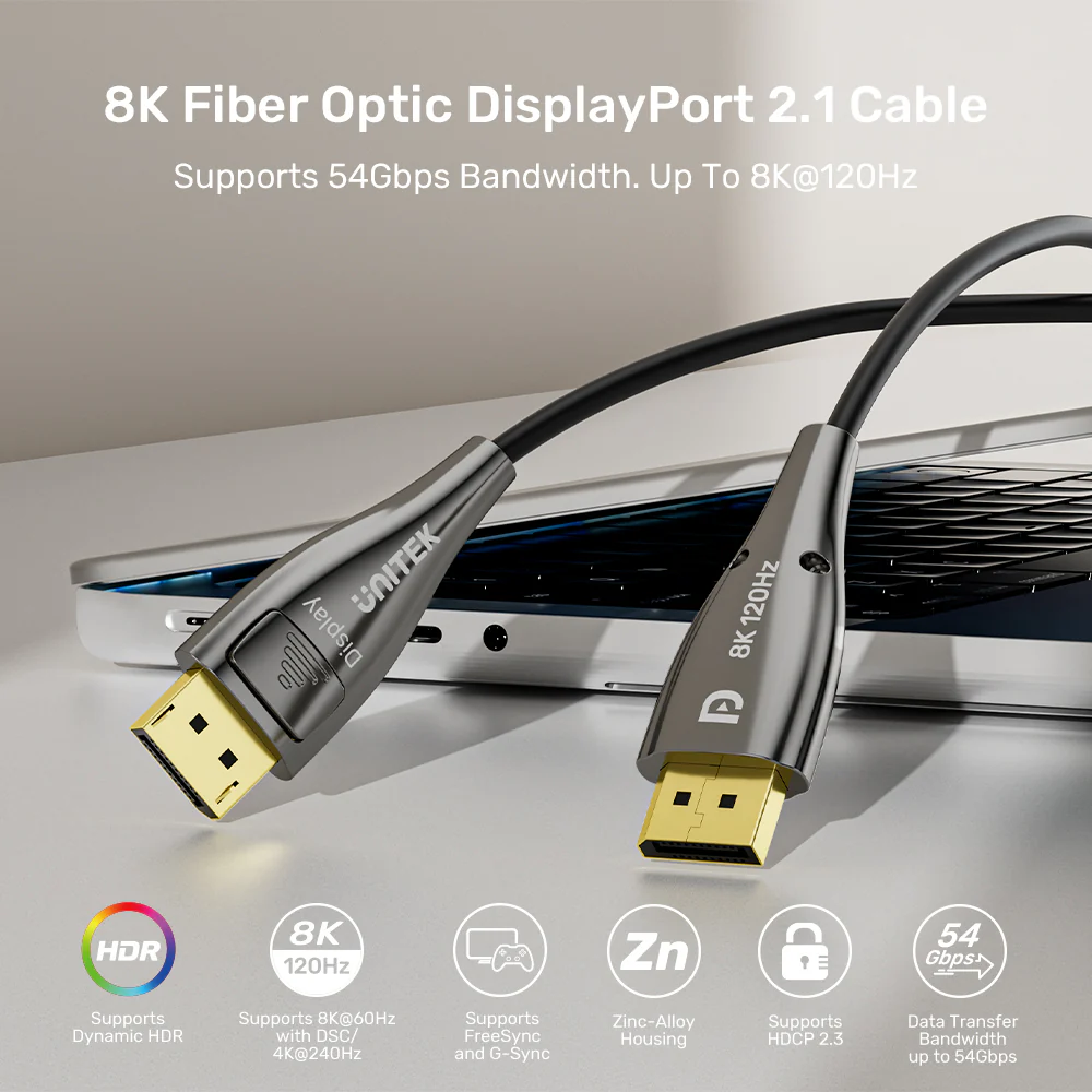 Dây Cáp Displayport 2.1 Unitek C1631ABK01 (Hỗ trợ 8K@120Hz, 3D, HDR, 54 Gbps)