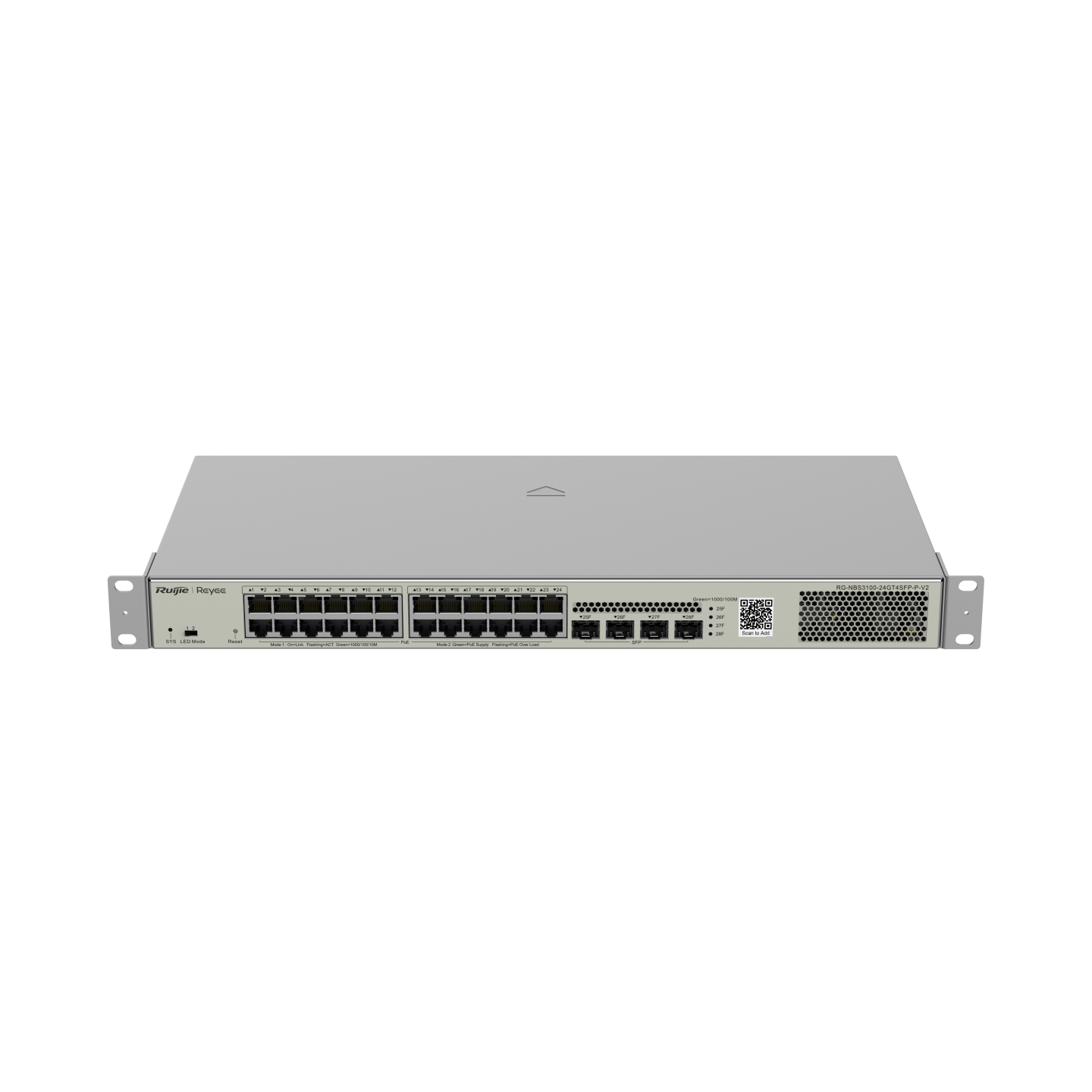 Switch Layer 2 Ruijie Reyee RG-NBS3100-24GT4SFP-P-V2 ((24) Port PoE+ 1Gb, 4 Uplink SFP 1G, 370W, 56 Gbps)