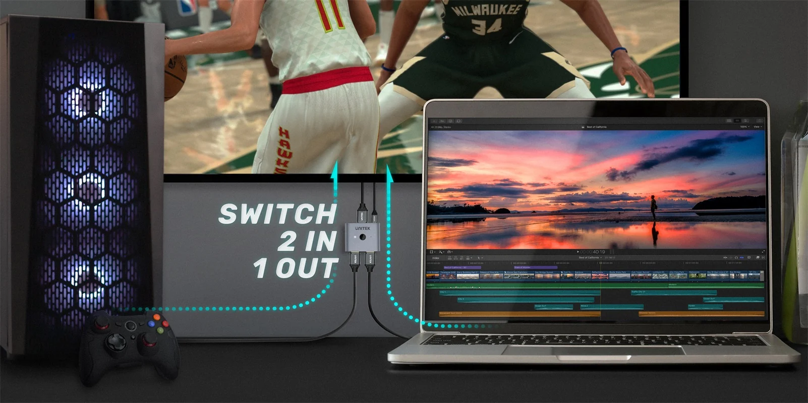 Bộ chuyển đổi DisplayPort 2 ra 1 UNITEK V1609A