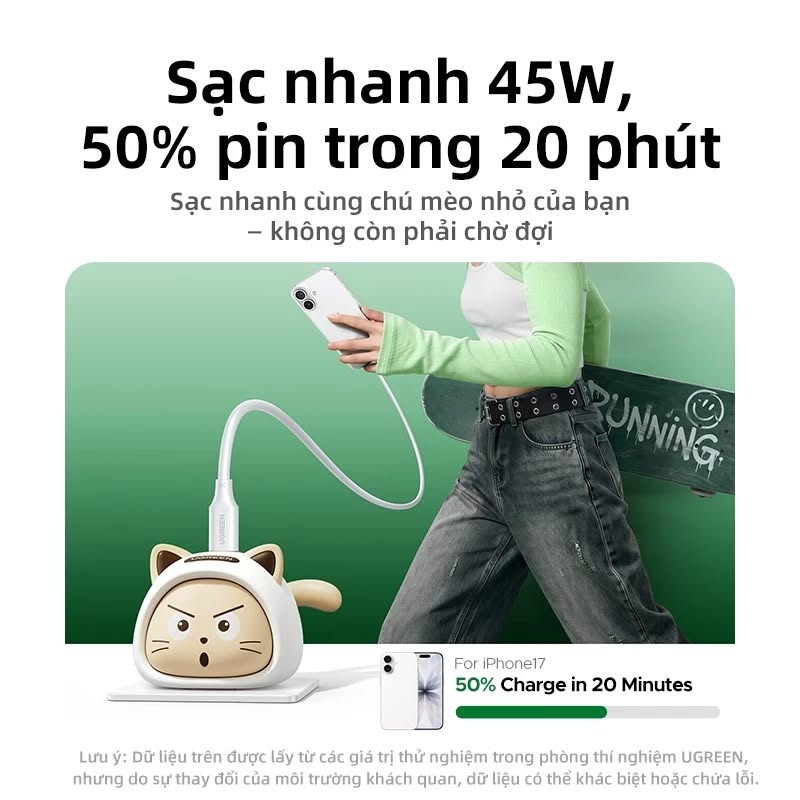 Củ sạc 45W Type-C Cat Theme Ugreen X640 (GaN, PD 3.0)
