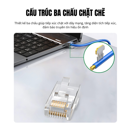 Đầu mạng RJ45 CAT6e Xuyên Thấu Veggieg V-E011 (100 cái, 8P8C)