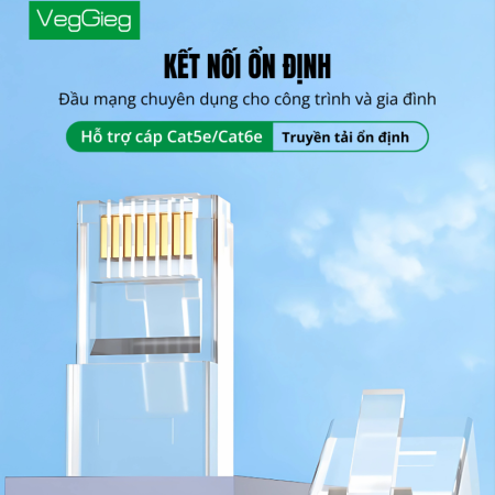 Đầu mạng RJ45 CAT6e Xuyên Thấu Veggieg V-E011 (100 cái, 8P8C)