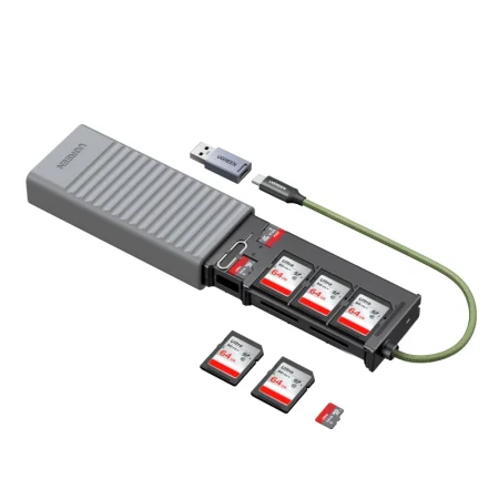 Đầu đọc thẻ nhớ SD TF Ugreen 55899 (11 khe đựng thẻ nhớ, USB A -Type C, đọc và ghi đồng thời 2 thẻ)