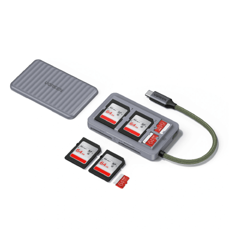 Đầu đọc thẻ nhớ SD TF Ugreen 55886 (4 khe đựng thẻ nhớ, USB A -Type C, đọc và ghi đồng thời 2 thẻ)