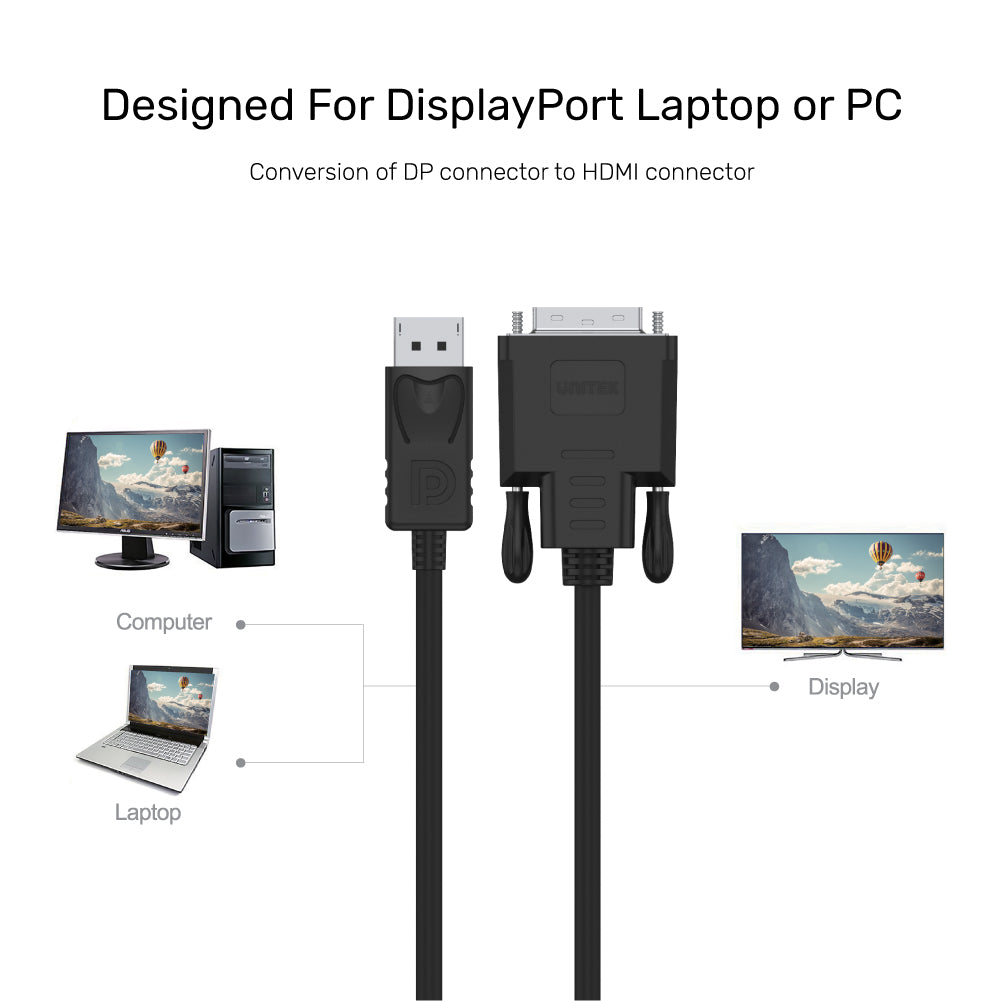 Cáp chuyển DisplayPort sang DVI UNITEK Y-5118BA (Hỗ trợ 1080@60Hz)