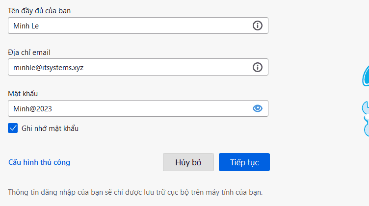Hướng dẫn cài Mail vào phần mềm Thunderbird 8 Hướng dẫn cài Mail vào phần mềm Thunderbird