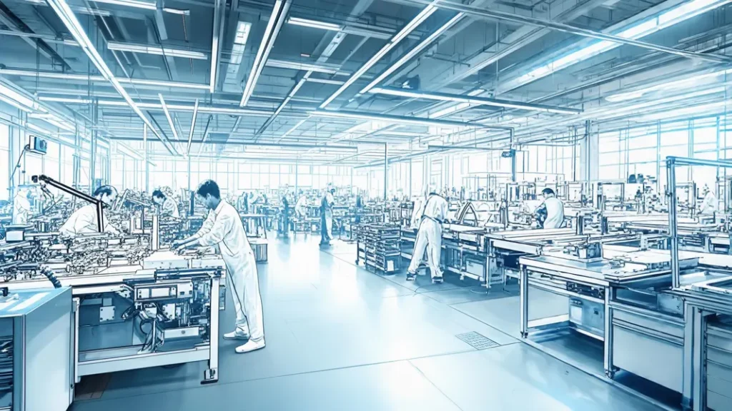 Xưởng sản xuất kết hợp công nghệ và lao động thủ công.