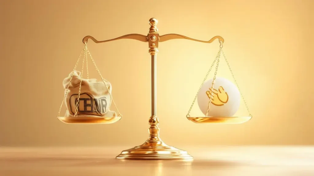 A balanced scale representing product transparency and consumer trust.