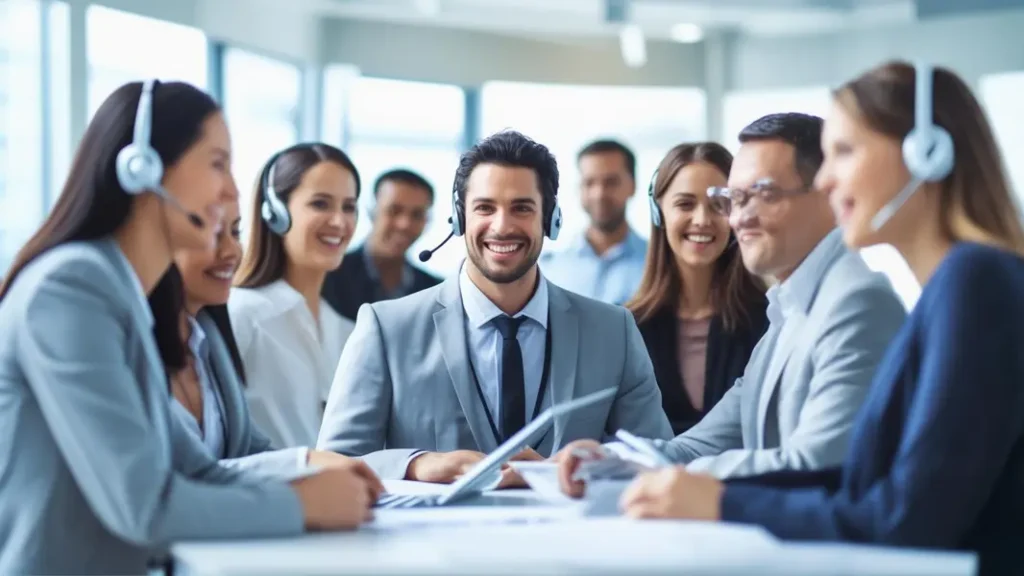 Team of customer support professionals working together.