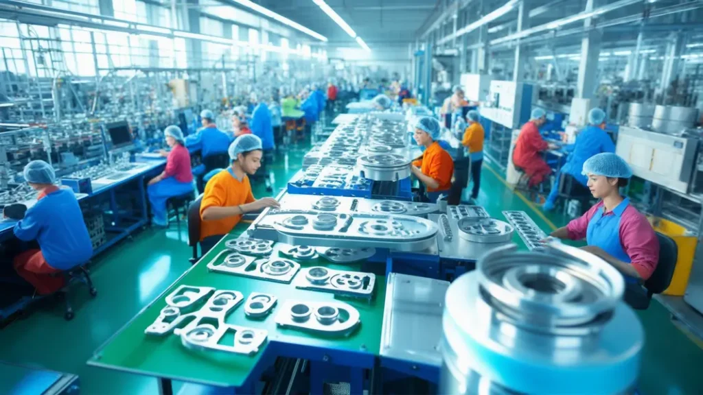 Efficient factory with quality control processes.