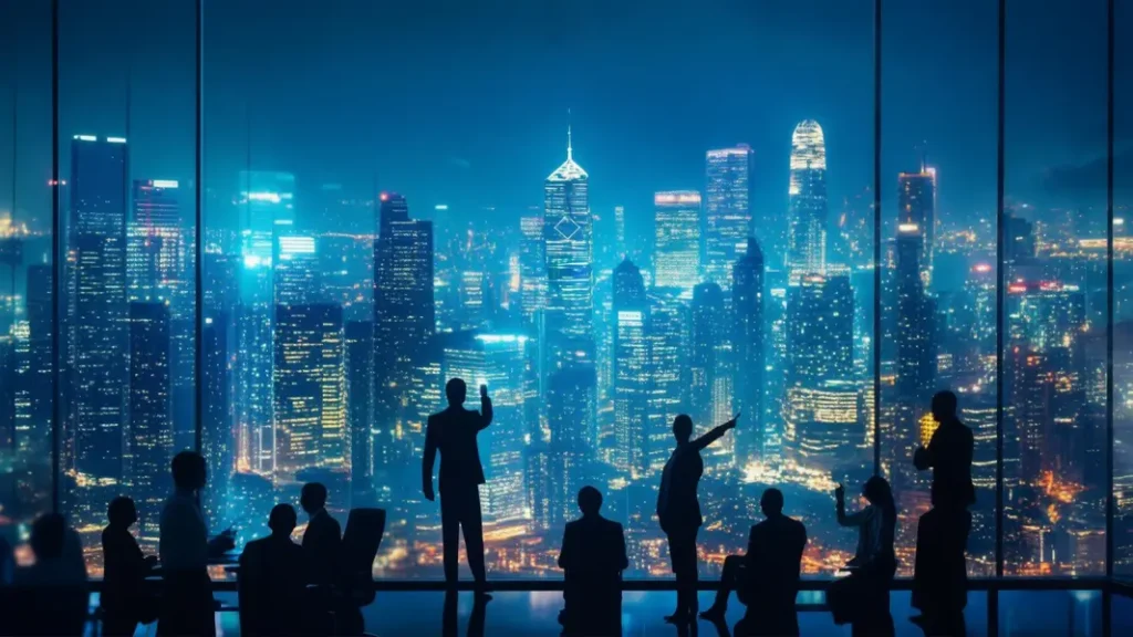 Dynamic cityscape representing economic growth and innovation.