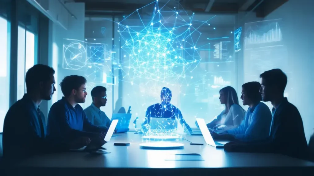 People collaborating on technology optimization.