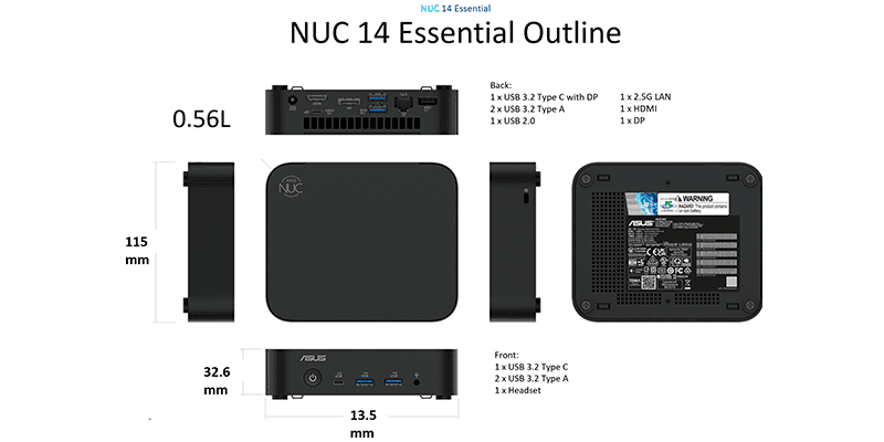Máy tính Mini PC Asus NUC 14 Essential Mill Canyon N150 RNUC14MNK1500000 (Intel Twin Lake N150, Intel Graphics)