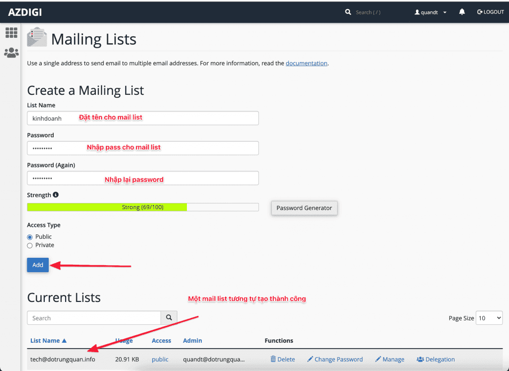 Hướng dẫn sử dụng Mailing Lists cPanel