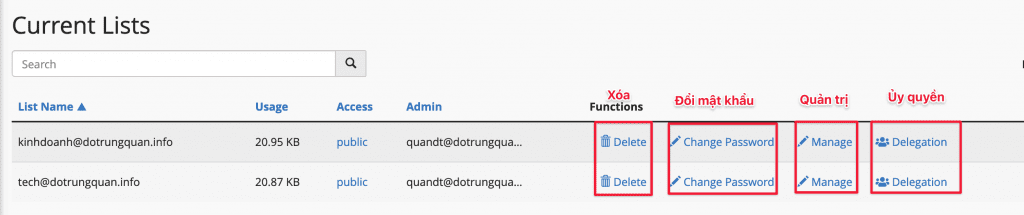 Hướng dẫn sử dụng Mailing Lists cPanel