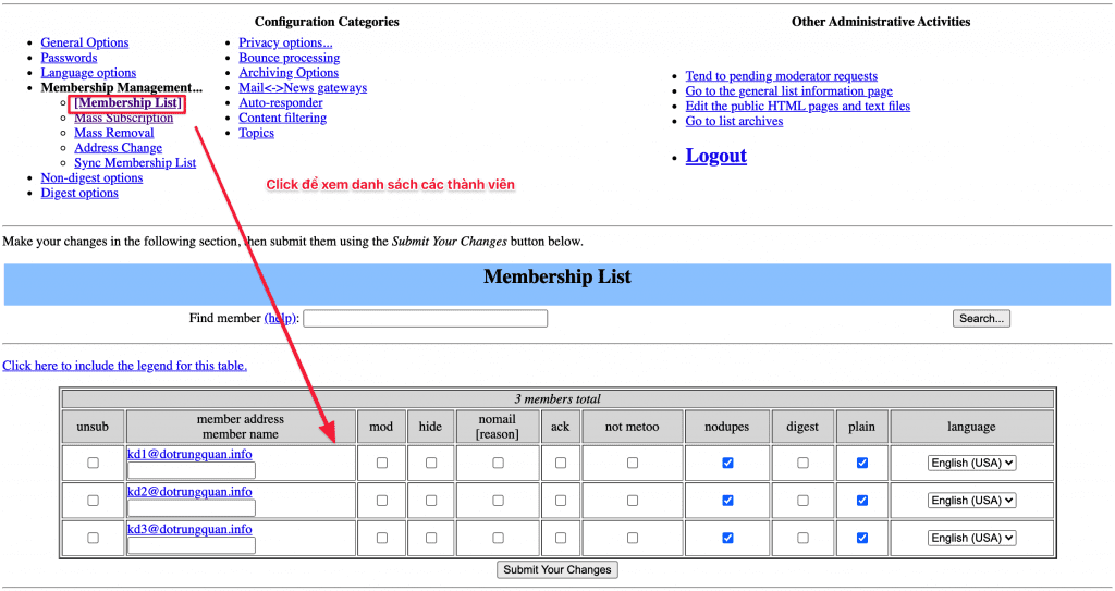 Hướng dẫn sử dụng Mailing Lists cPanel