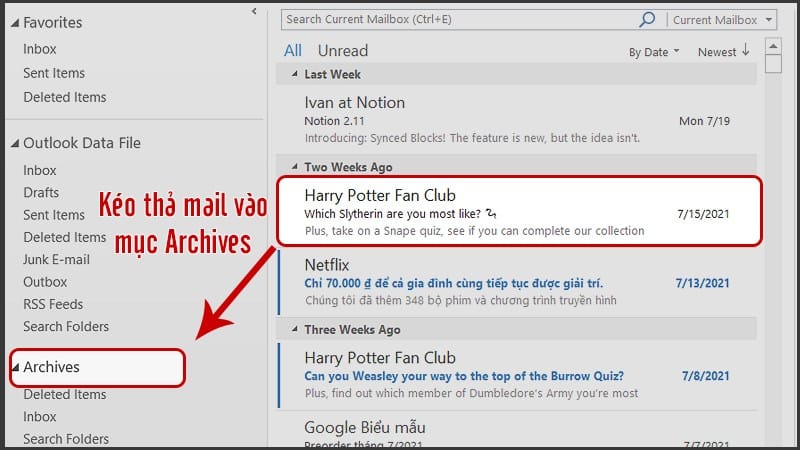 5 Cách Archive mail, khắc phục Outlook báo đầy bộ nhớ đơn giản, chi tiết 15 5 Cách Archive mail, khắc phục Outlook báo đầy bộ nhớ đơn giản, chi tiết