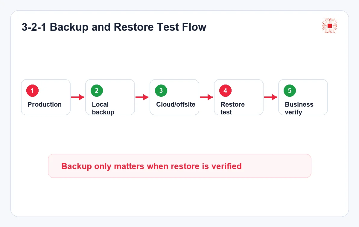 Backup and Restore Testing Process for SME IT Systems 1 3-2-1 backup and restore test flow