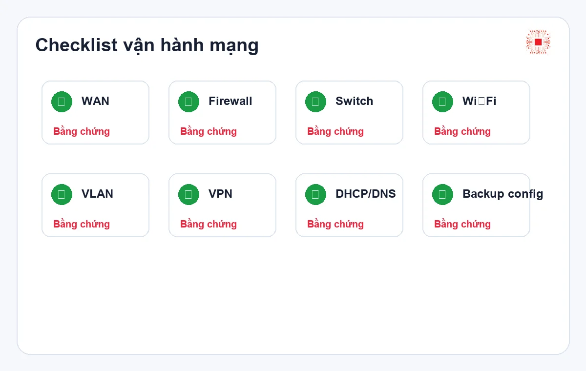 Quản trị hệ thống mạng văn phòng: router, firewall, Wi‑Fi, VLAN 2 Checklist quản trị mạng văn phòng hằng tháng