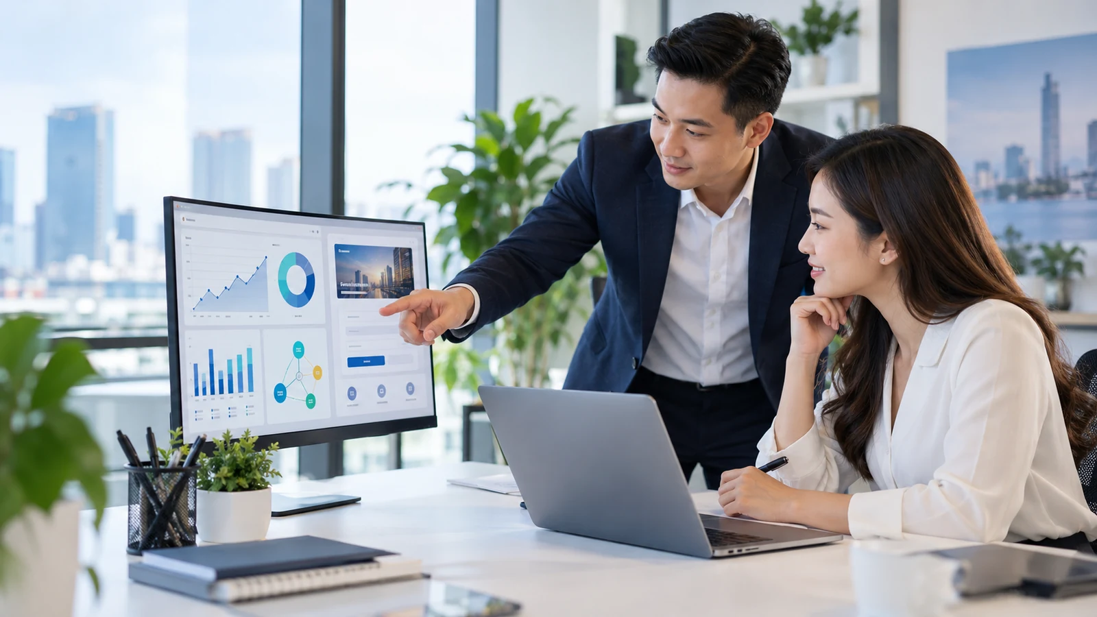 Nhóm marketing theo dõi chiến dịch quảng cáo và dữ liệu