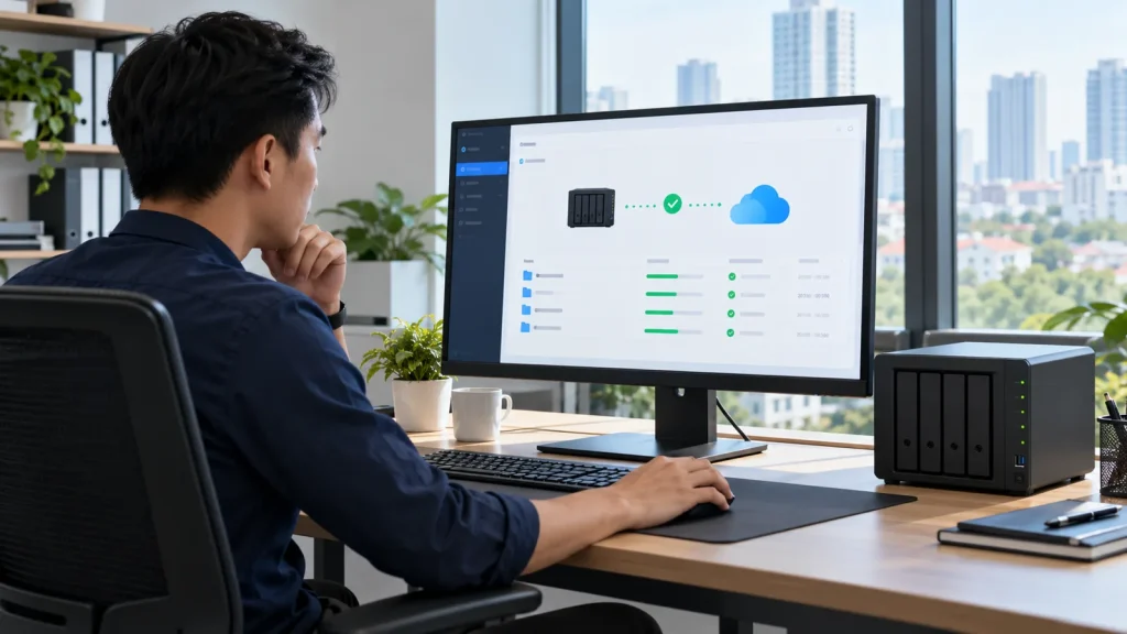 Illustrative Synology workflow image; not a customer deployment.